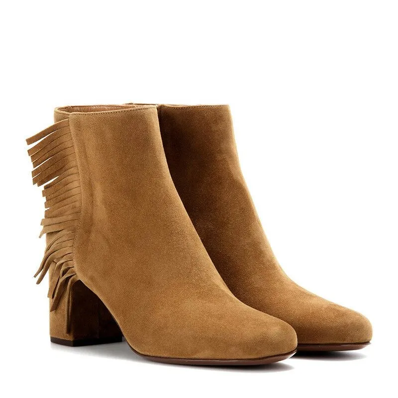37.5 NEW $895 SAINT LAURENT Tan Suede 70 BABIES Fringe Boho ANKLE BOOTS