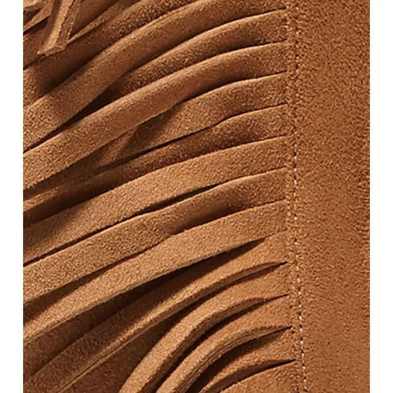 37.5 NEW $895 SAINT LAURENT Tan Suede 70 BABIES Fringe Boho ANKLE BOOTS