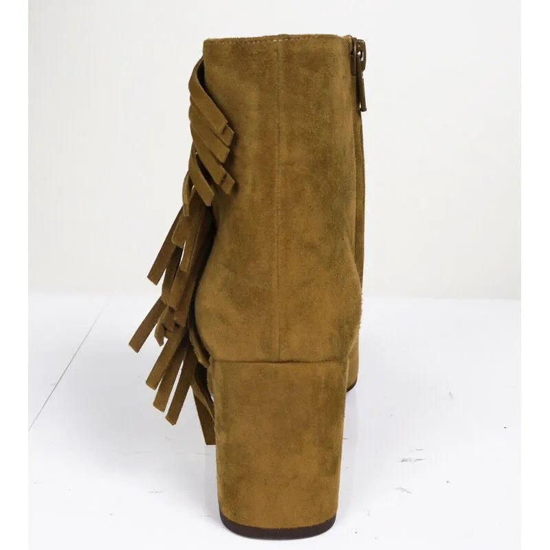 37.5 NEW $895 SAINT LAURENT Tan Suede 70 BABIES Fringe Boho ANKLE BOOTS