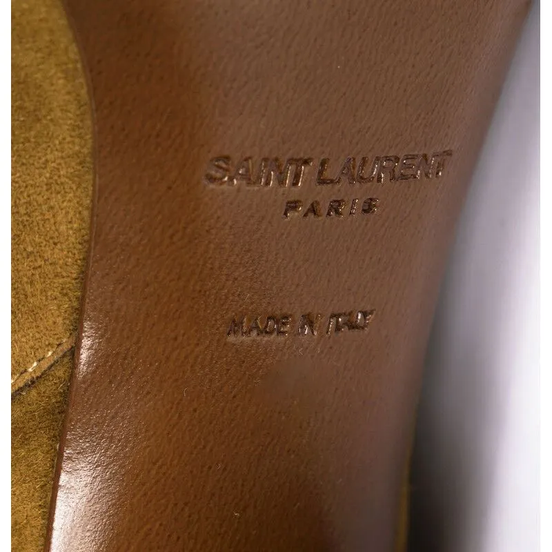 37.5 NEW $895 SAINT LAURENT Tan Suede 70 BABIES Fringe Boho ANKLE BOOTS
