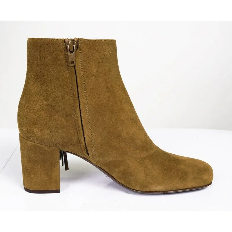 37.5 NEW $895 SAINT LAURENT Tan Suede 70 BABIES Fringe Boho ANKLE BOOTS