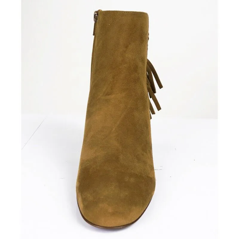 37.5 NEW $895 SAINT LAURENT Tan Suede 70 BABIES Fringe Boho ANKLE BOOTS