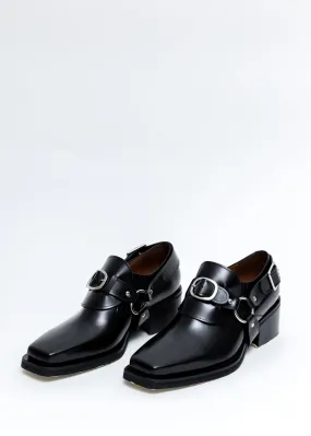 Black Leather Buckle Loafers