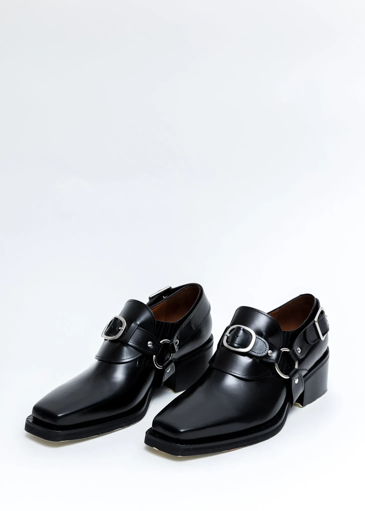 Black Leather Buckle Loafers