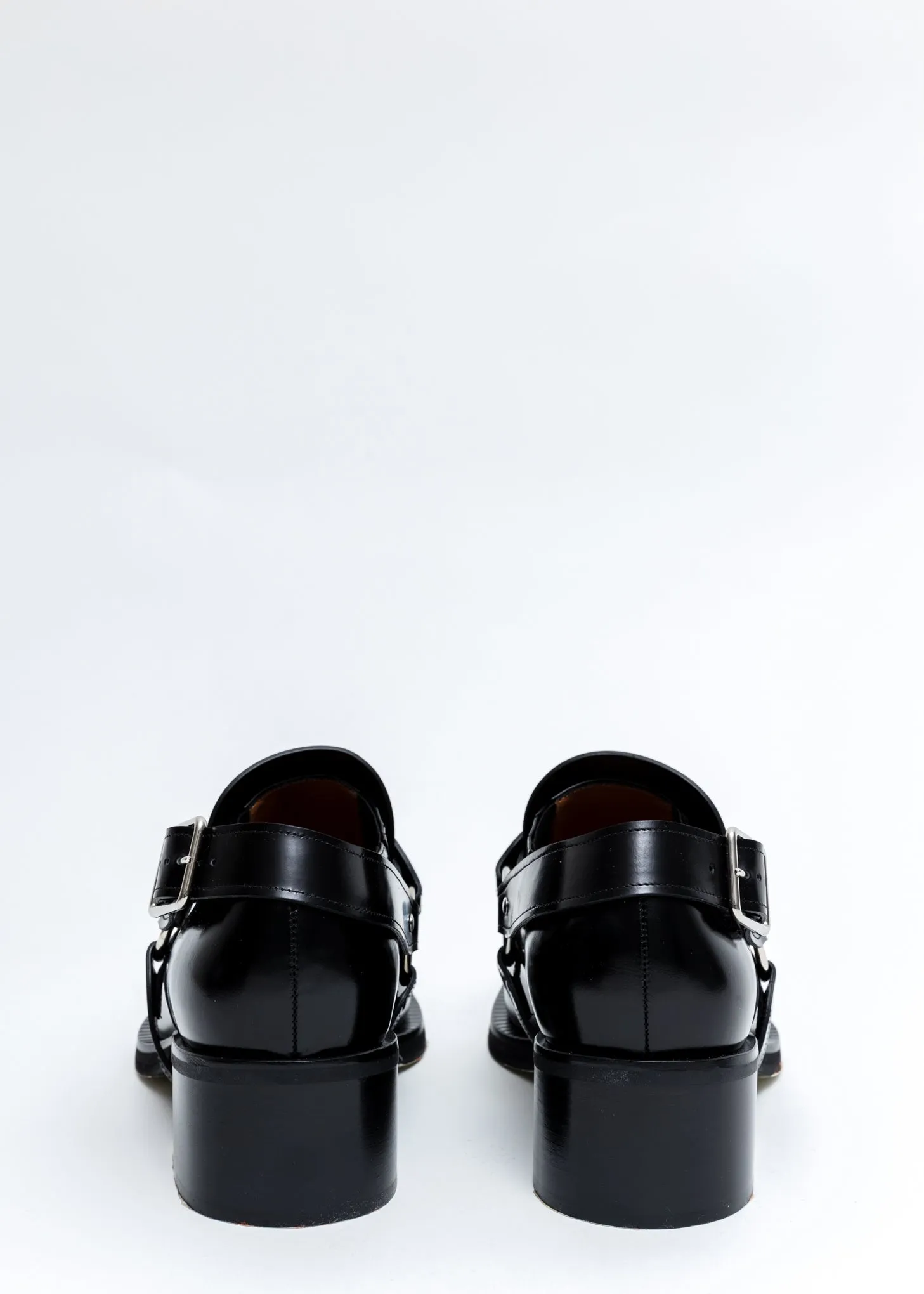 Black Leather Buckle Loafers