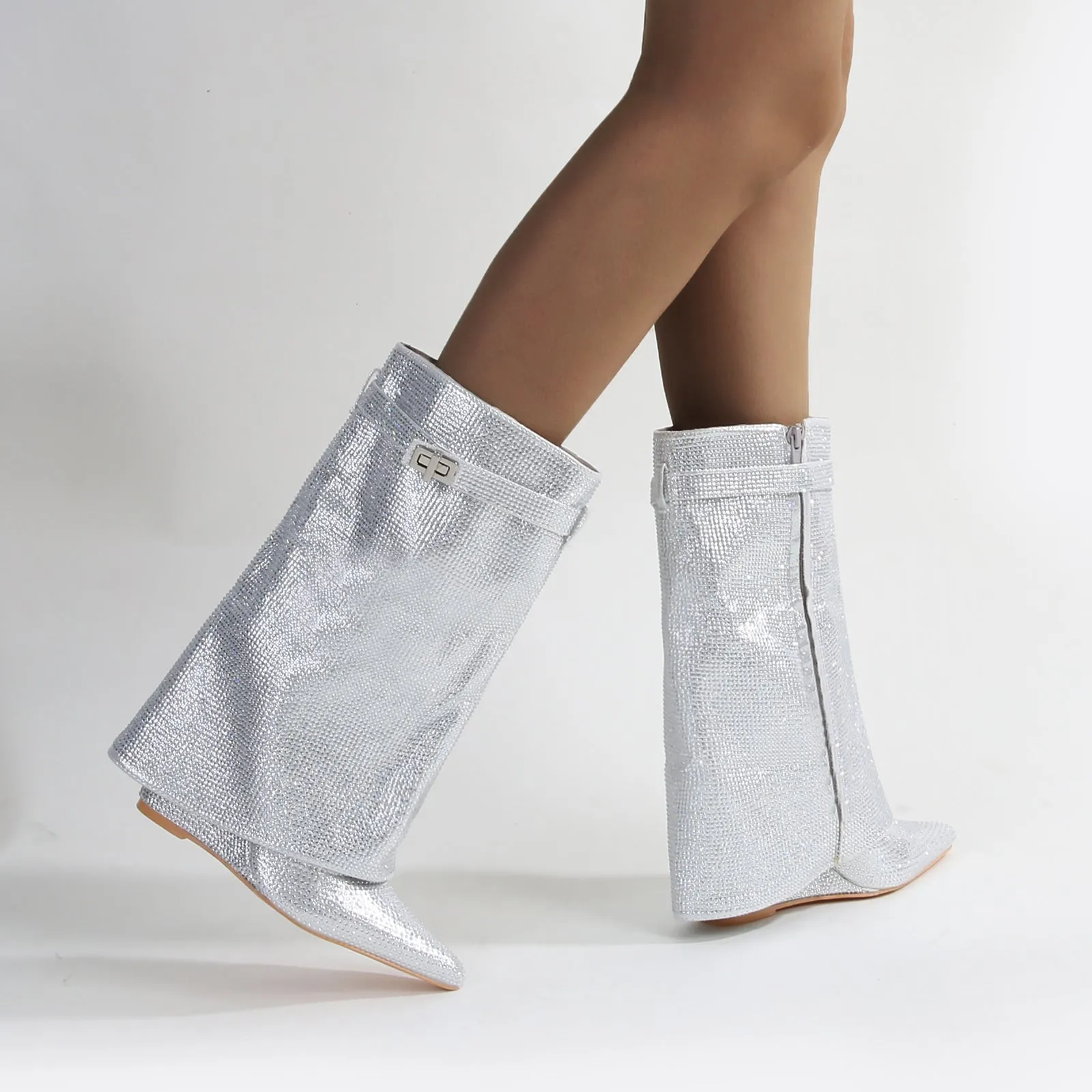 Bronte Rhinestone Fold-over Ankle Boots