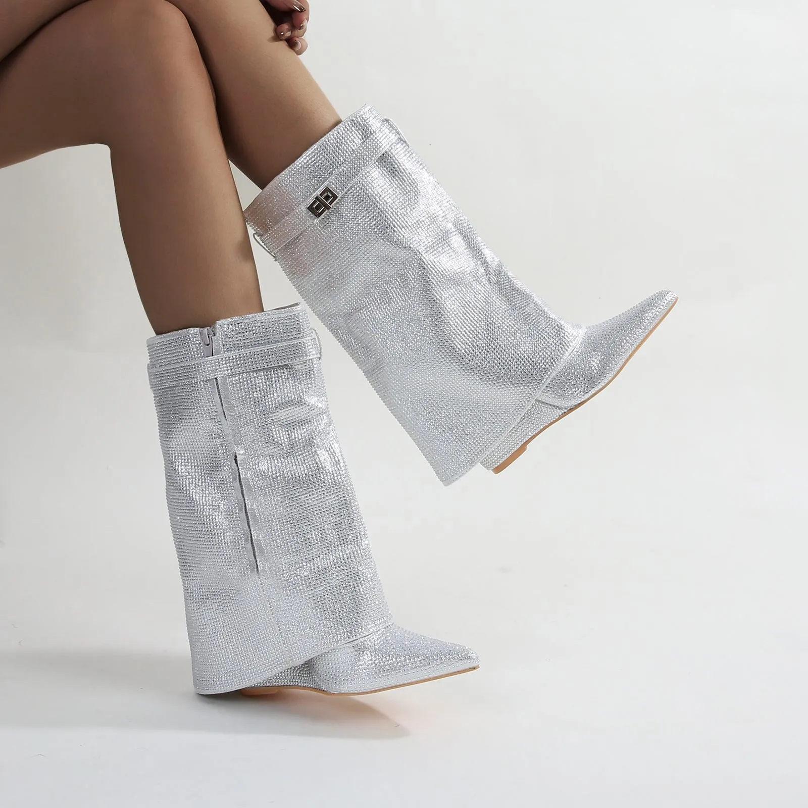 Bronte Rhinestone Fold-over Ankle Boots