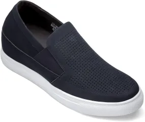 CALTO Men's Invisible Height Increasing Elevator Shoes - Navy Blue Leather Slip-on Lightweight Casual Loafers - 3 Inches Taller - G63892 - Size 9 D(M) US