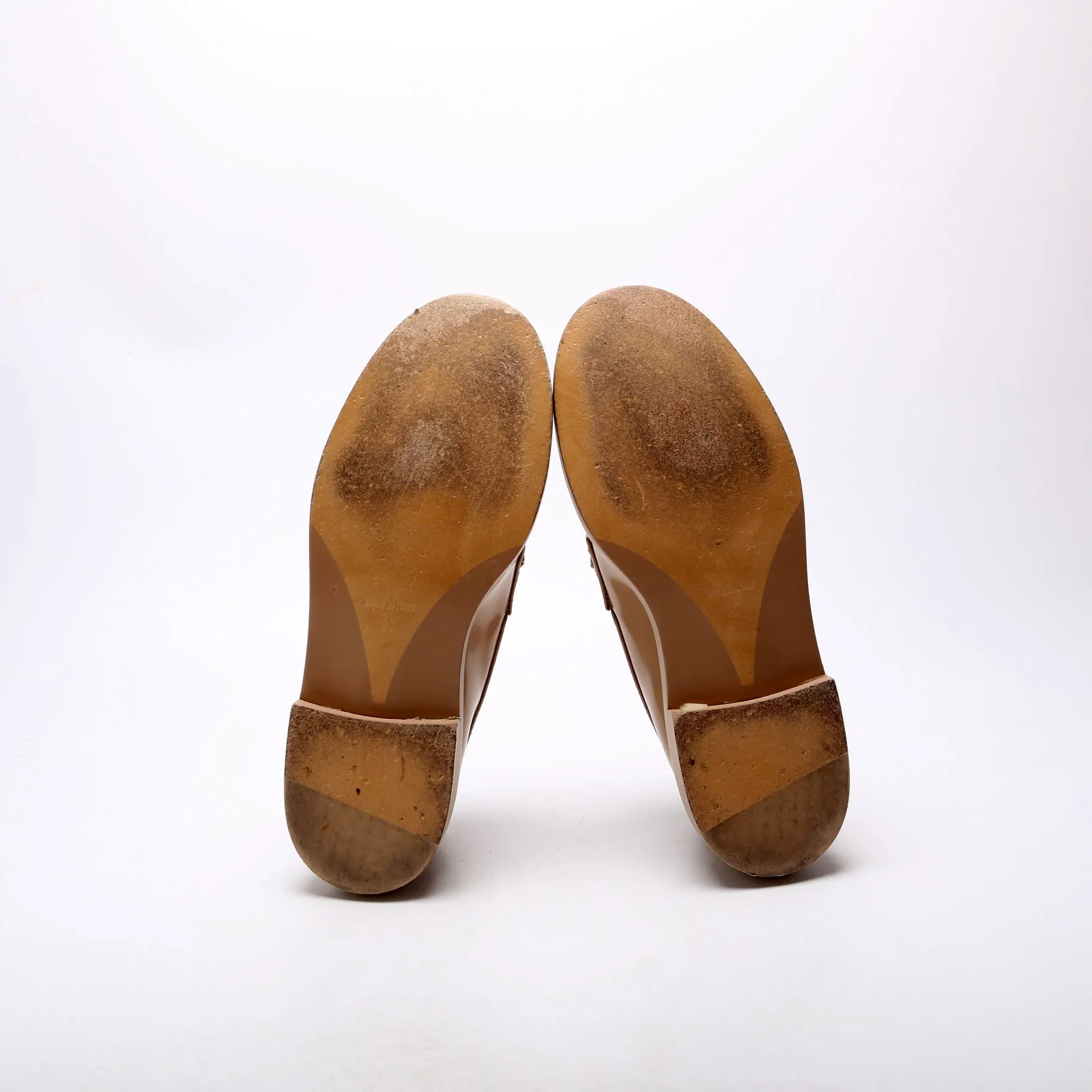 Chain Logo Shiny Calfskin Loafers Size 37 Nude