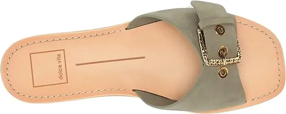 Dolce Vita Cabana Sage Nubuck Slip On Squared Open Toe Flats Slides Sandals