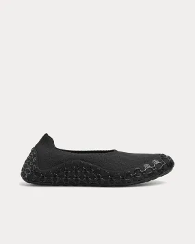 Elastic Fabric Black Slip Ons