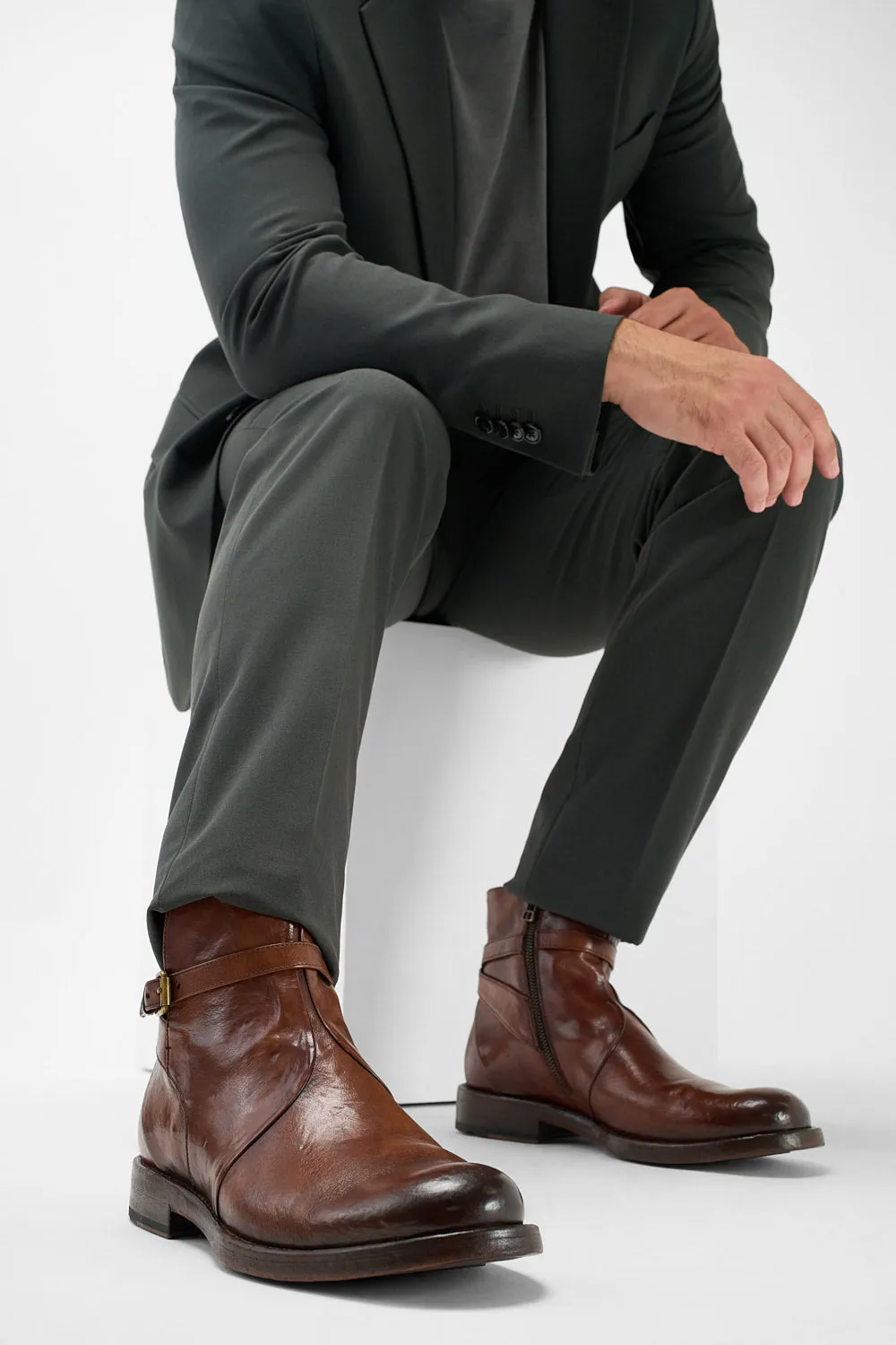 EYTON rich-brown laceless ankle boots.
