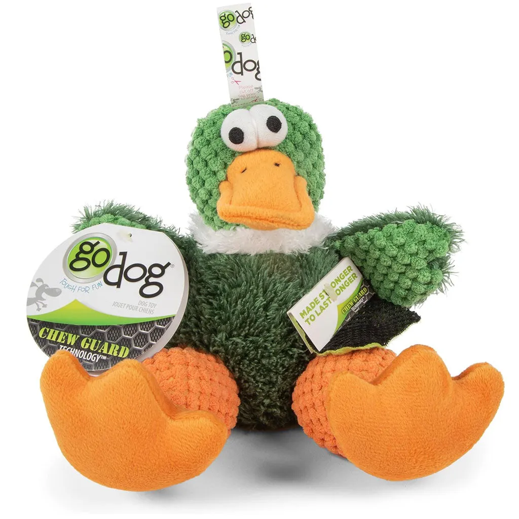 GoDog Checkers Sitting Duck Squeaky Plush Dog Toy, Large