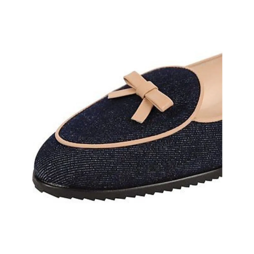 Jon Josef Women's Belgian Denim and Natural Trim Leather Loafer Flats