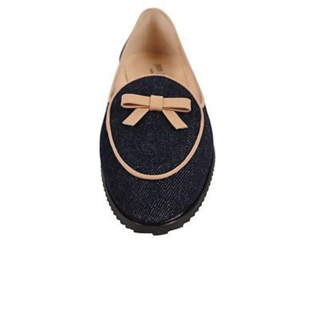 Jon Josef Women's Belgian Denim and Natural Trim Leather Loafer Flats