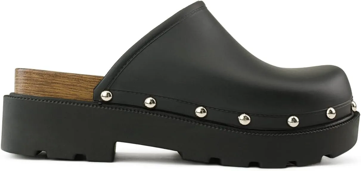 Liliana Women's Bronco-1 Gold Studded Accent Slip On Platform Closed Toe Clog Sandals (Runs Small)