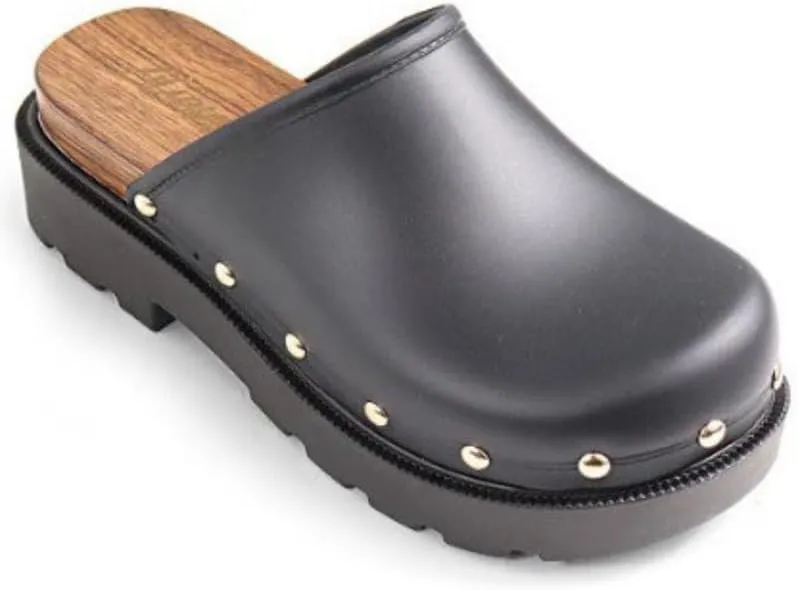 Liliana Women's Bronco-1 Gold Studded Accent Slip On Platform Closed Toe Clog Sandals (Runs Small)