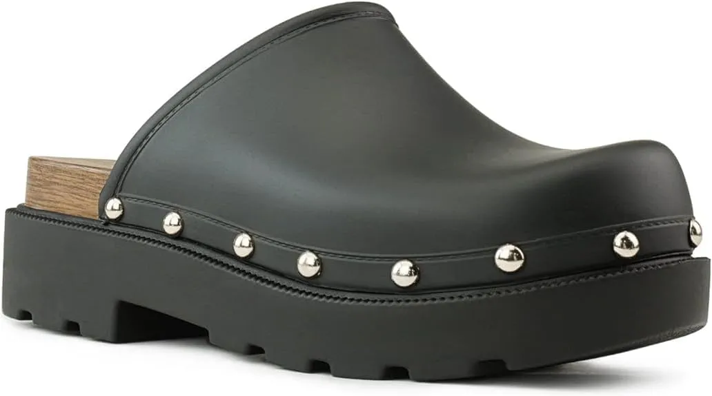 Liliana Women's Bronco-1 Gold Studded Accent Slip On Platform Closed Toe Clog Sandals (Runs Small)