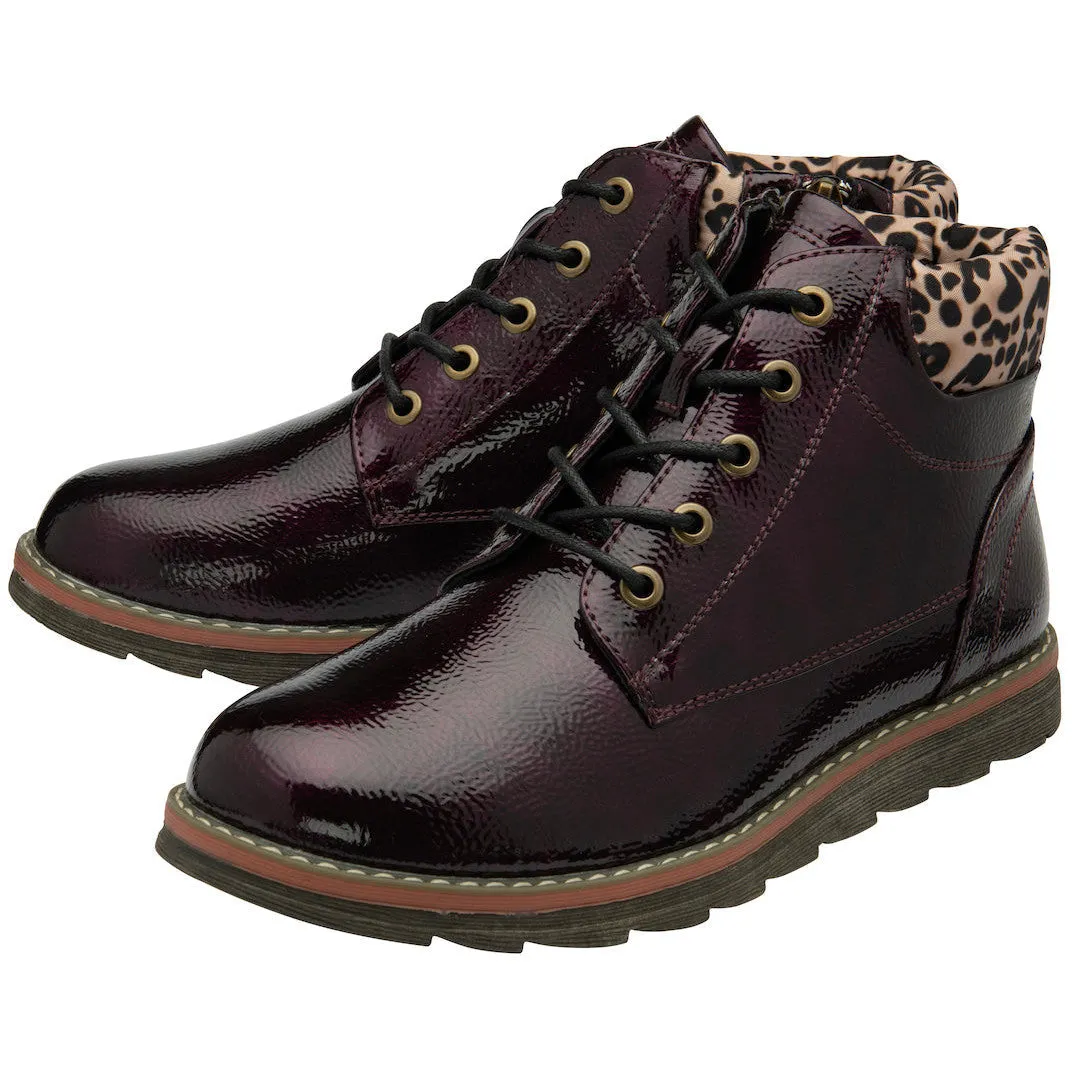 Lotus Lexis Ladies Purple/Leopard Zip & Lace Ankle Boots