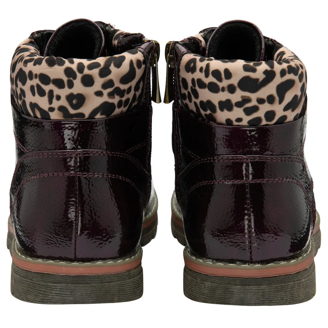 Lotus Lexis Ladies Purple/Leopard Zip & Lace Ankle Boots