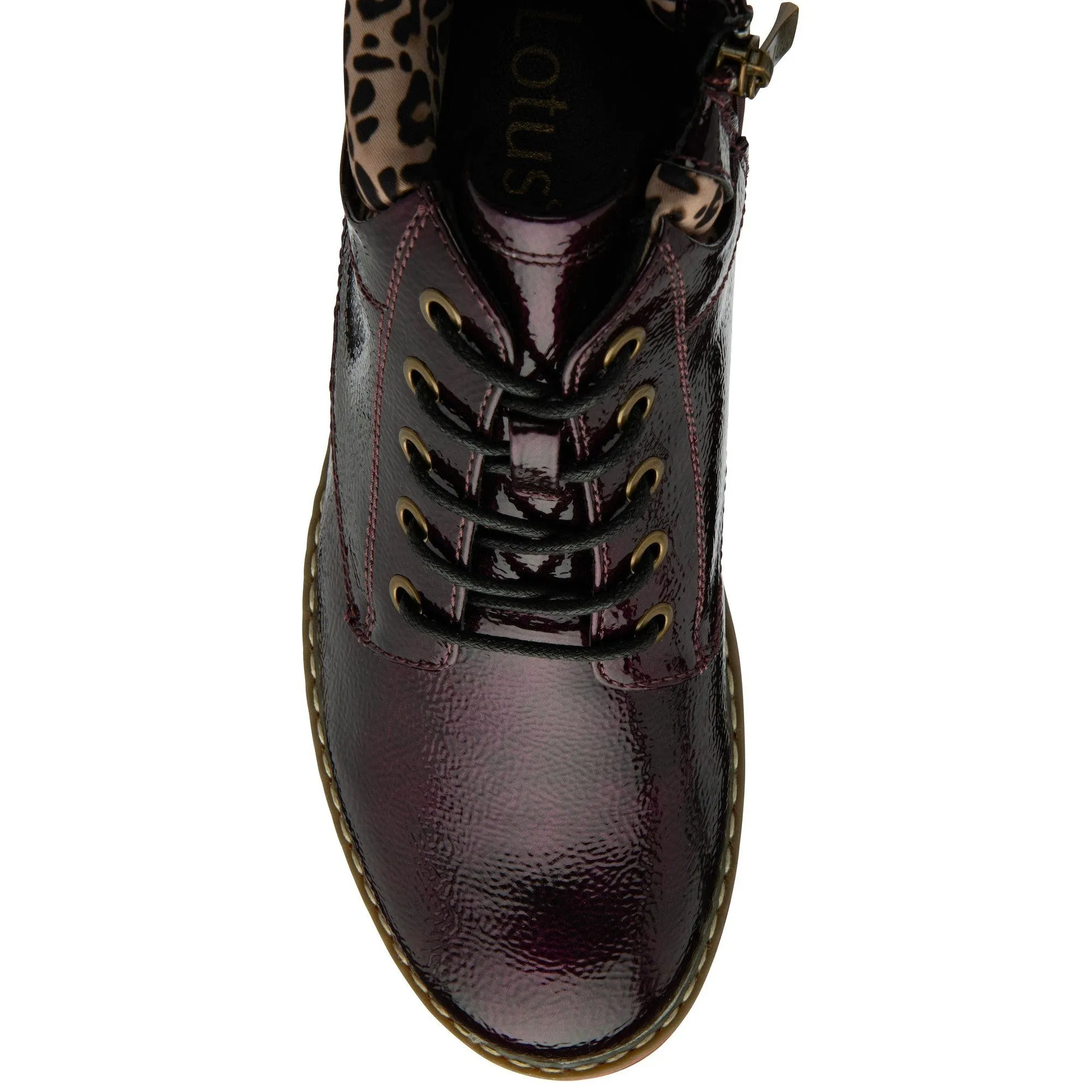 Lotus Lexis Ladies Purple/Leopard Zip & Lace Ankle Boots