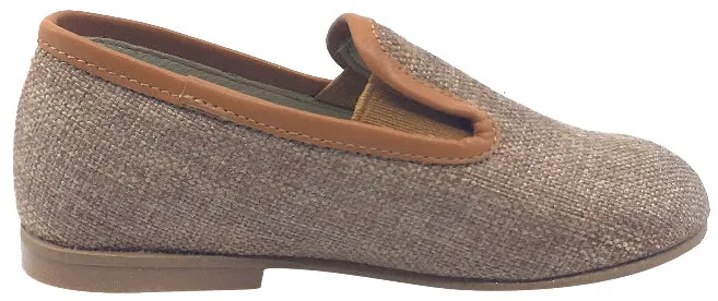 Luccini Tan Linen and Leather Trim Smoking Loafer