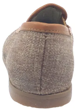 Luccini Tan Linen and Leather Trim Smoking Loafer