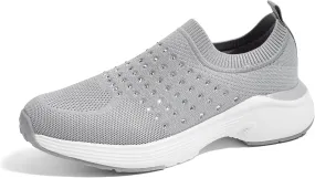 LUCKY STEP Women's Rhinestone Walking Shoes Lightweight Breathable Mesh Trainers Casual Slip On Sparkly Sneakers