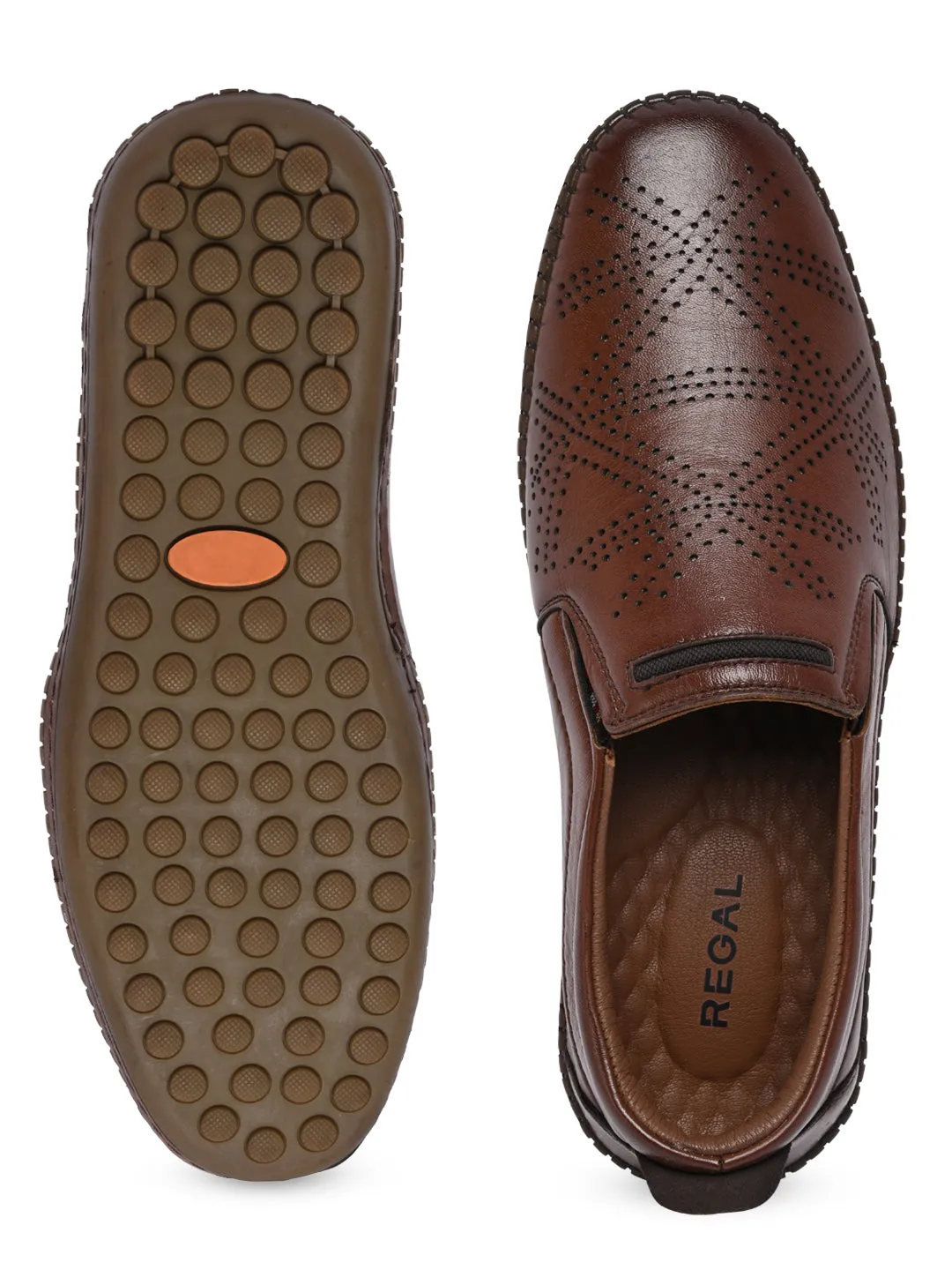Regal Tan Men Casual Laser Cut Slip Ons