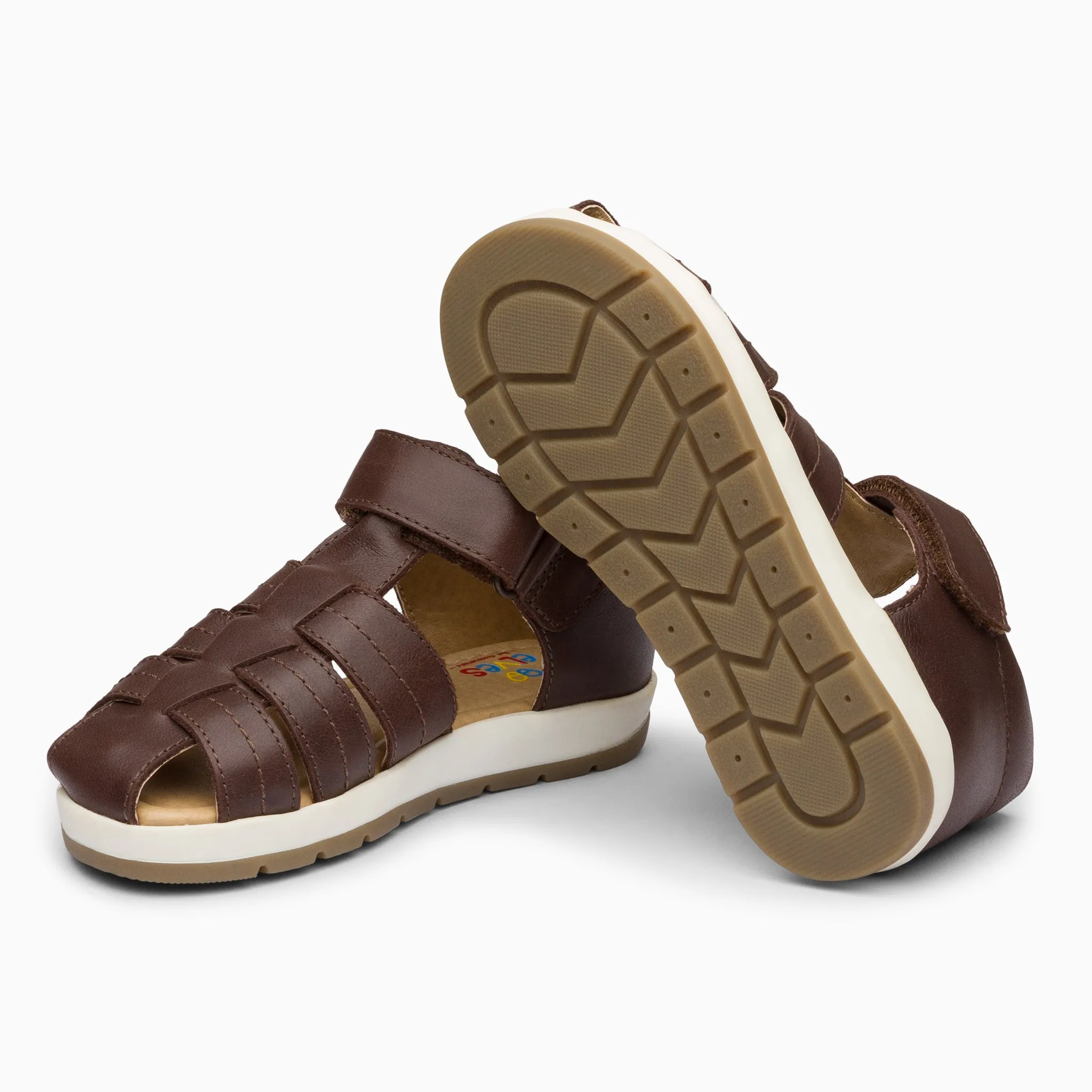 Single Strap Trio Kids Leather Sandals - Chocolate Brown