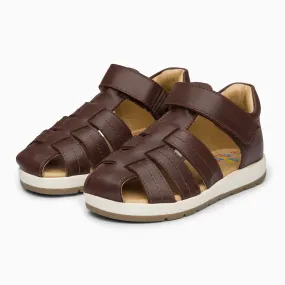 Single Strap Trio Kids Leather Sandals - Chocolate Brown