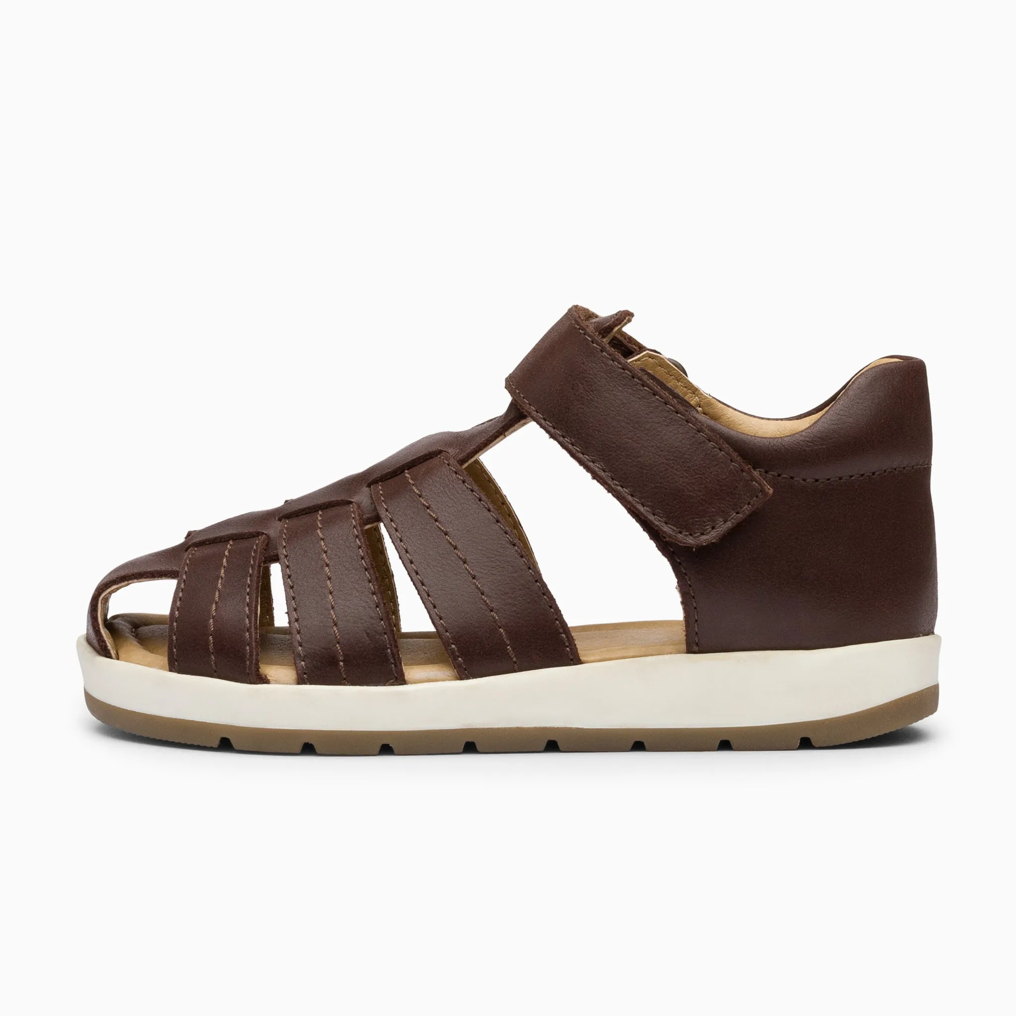 Single Strap Trio Kids Leather Sandals - Chocolate Brown