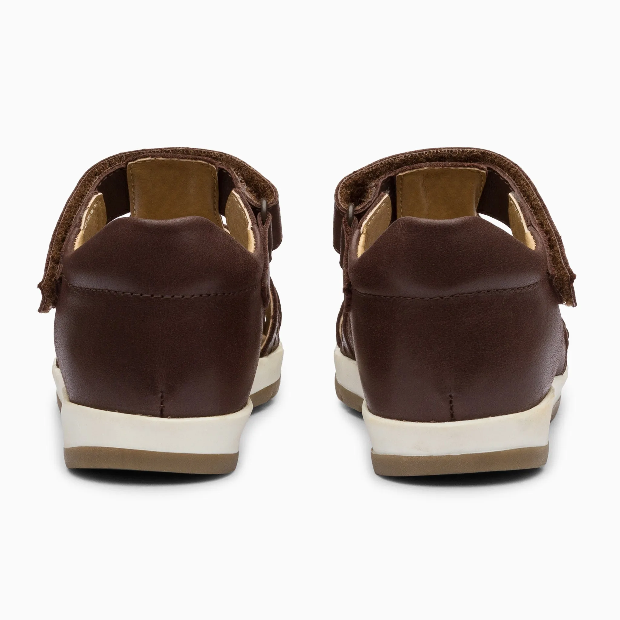 Single Strap Trio Kids Leather Sandals - Chocolate Brown