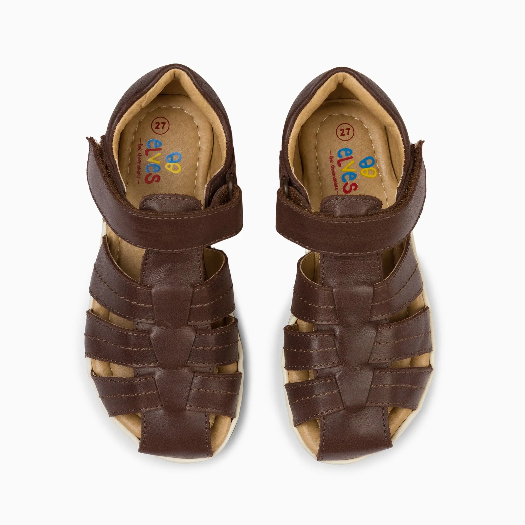Single Strap Trio Kids Leather Sandals - Chocolate Brown
