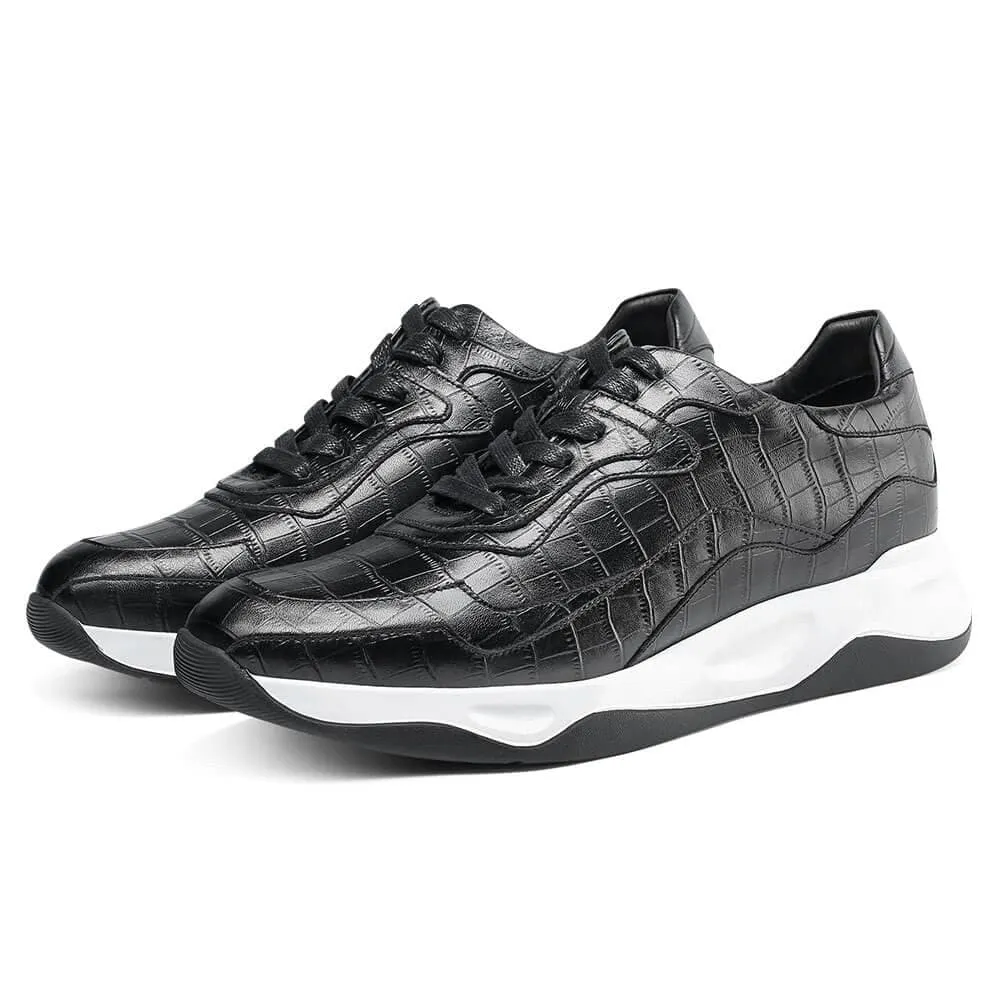 This item only ships to Europe - 7 CM / 2.76 Inches CMR CHAMARIPA Black Leather Casual Shoes - Elevate Your Height with 2.76 Inches Shoe Lifts