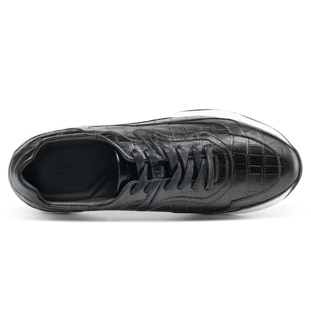 This item only ships to Europe - 7 CM / 2.76 Inches CMR CHAMARIPA Black Leather Casual Shoes - Elevate Your Height with 2.76 Inches Shoe Lifts