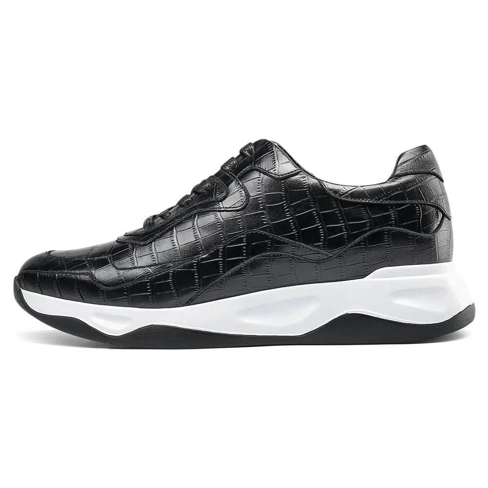 This item only ships to Europe - 7 CM / 2.76 Inches CMR CHAMARIPA Black Leather Casual Shoes - Elevate Your Height with 2.76 Inches Shoe Lifts