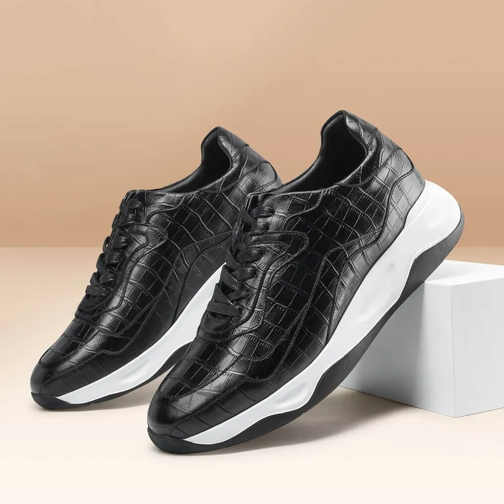This item only ships to Europe - 7 CM / 2.76 Inches CMR CHAMARIPA Black Leather Casual Shoes - Elevate Your Height with 2.76 Inches Shoe Lifts