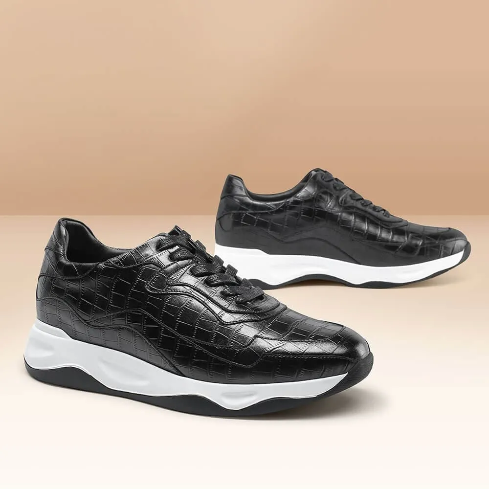 This item only ships to Europe - 7 CM / 2.76 Inches CMR CHAMARIPA Black Leather Casual Shoes - Elevate Your Height with 2.76 Inches Shoe Lifts