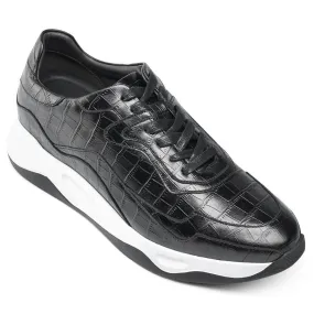 This item only ships to Europe - 7 CM / 2.76 Inches CMR CHAMARIPA Black Leather Casual Shoes - Elevate Your Height with 2.76 Inches Shoe Lifts