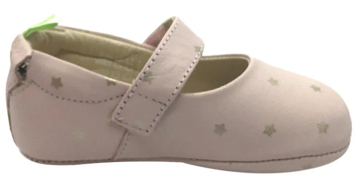 Tip Toey Joey Girl's Dolly Cotton Candy Pink Leather Hook and Loop Mary Jane Flat