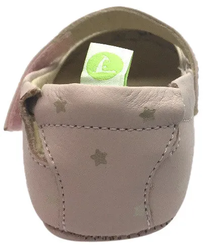 Tip Toey Joey Girl's Dolly Cotton Candy Pink Leather Hook and Loop Mary Jane Flat