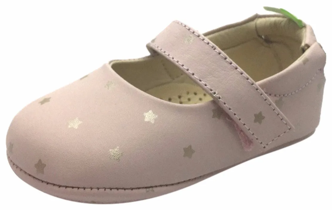 Tip Toey Joey Girl's Dolly Cotton Candy Pink Leather Hook and Loop Mary Jane Flat