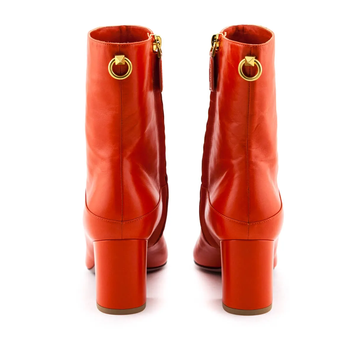 Valentino Orange Leather Ringstud Ankle Boots Size US 6 | EU 36