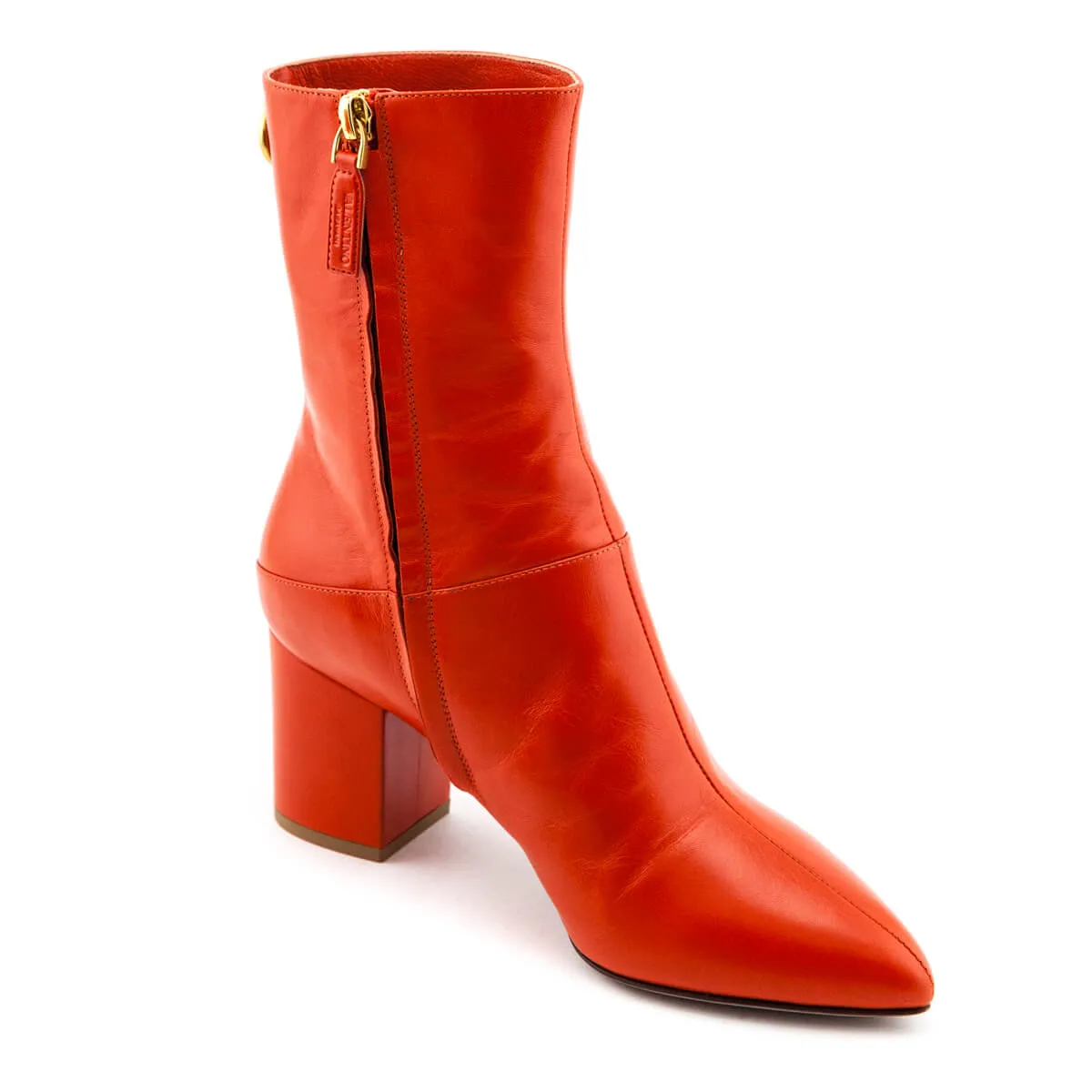 Valentino Orange Leather Ringstud Ankle Boots Size US 6 | EU 36